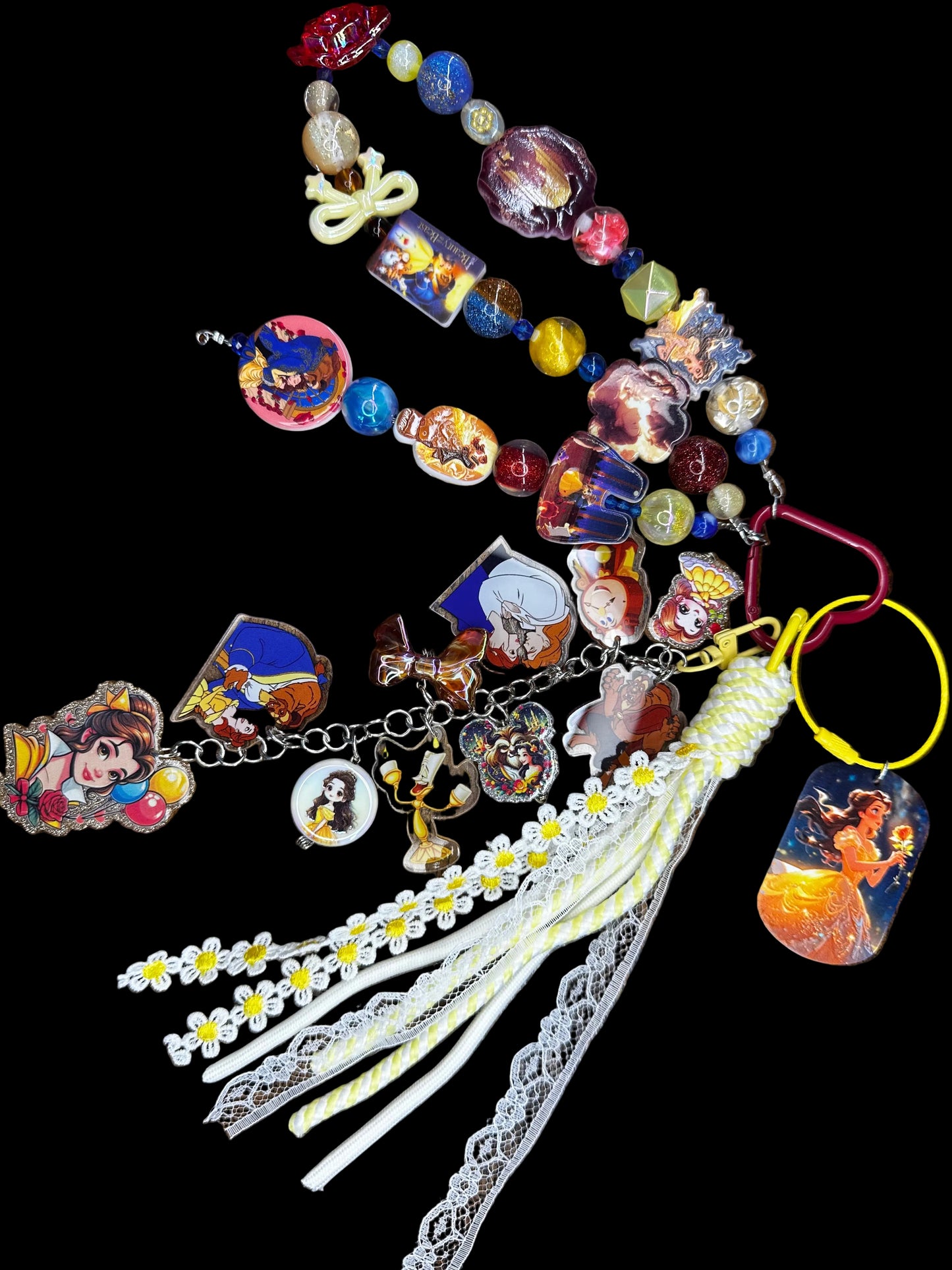 Beauty & the Beast Inspired Purse Charm – Handmade Daisy & Lace Bag Charm (One of a Kind) $36