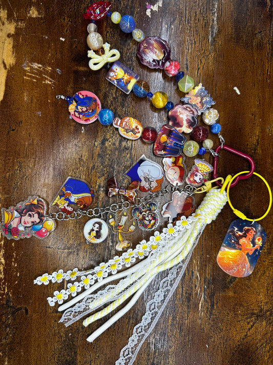Beauty & the Beast Inspired Purse Charm – Handmade Daisy & Lace Bag Charm (One of a Kind) $36