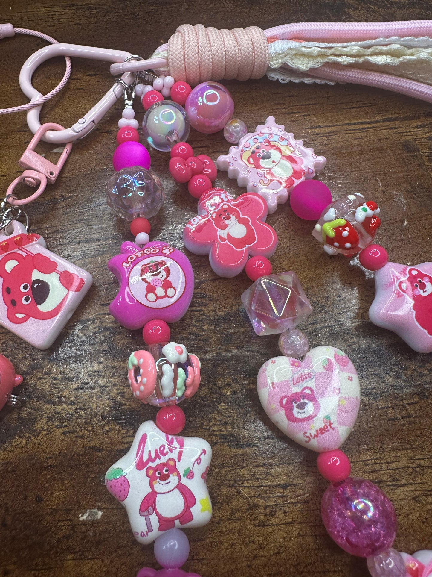 Lotso Bear Purse Charm Wristlet – Handmade Pink Charm Keychain 🍓💖 $36