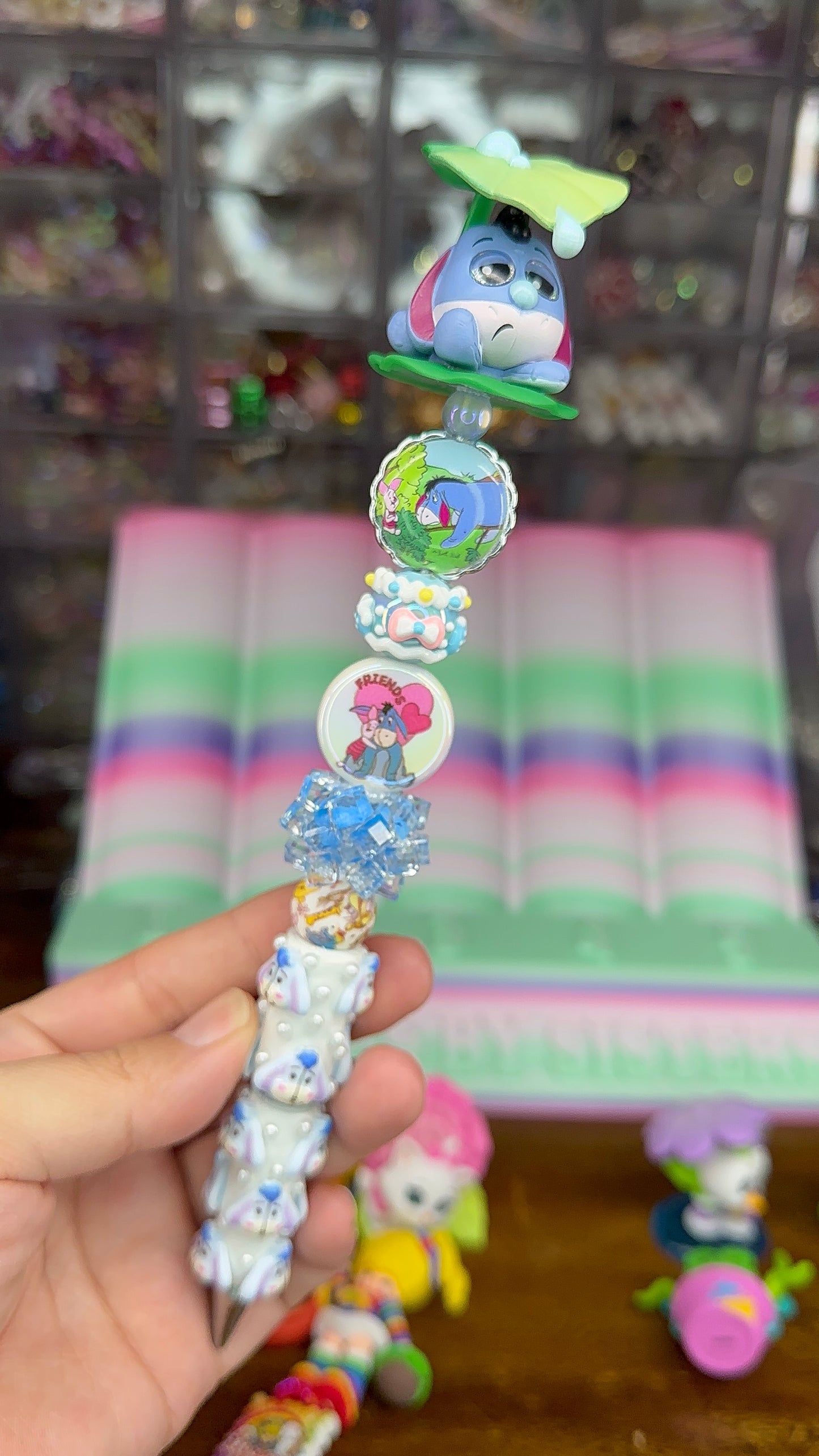 Eeyore Inspired Charm Pen – Handmade Winnie the Pooh Character Pen with Topper & Extender (One of a Kind)