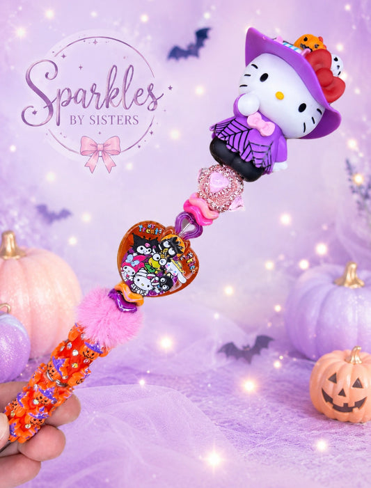 Hello Kitty Halloween Witch-Inspired Rhinestone Pen | Spooky Cute Kawaii Beaded Pen