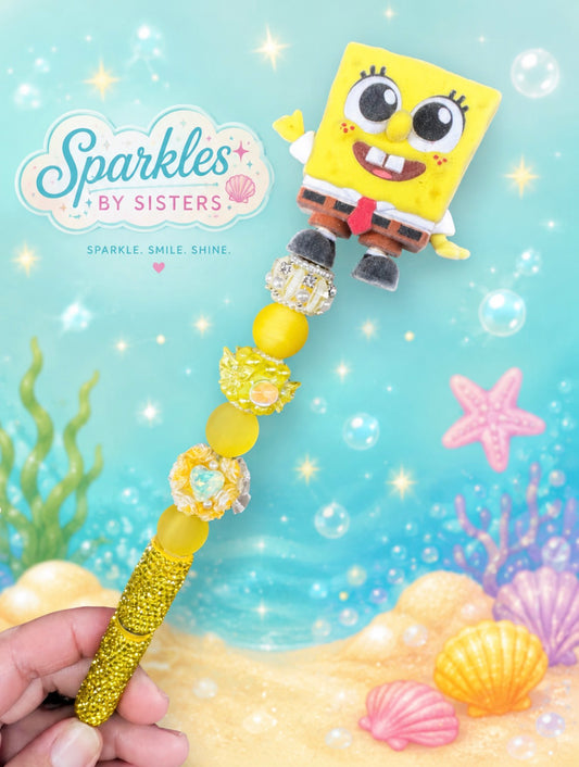 SpongeBob Inspired Extended Rhinestone Beaded Pen – Yellow Character Pen