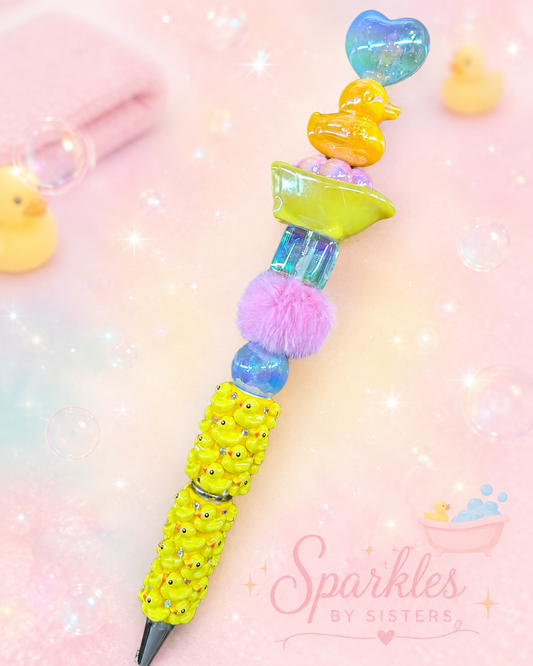 Rubber Ducky Bath Time Extended Beaded Pen | Handmade Yellow Duck Pen