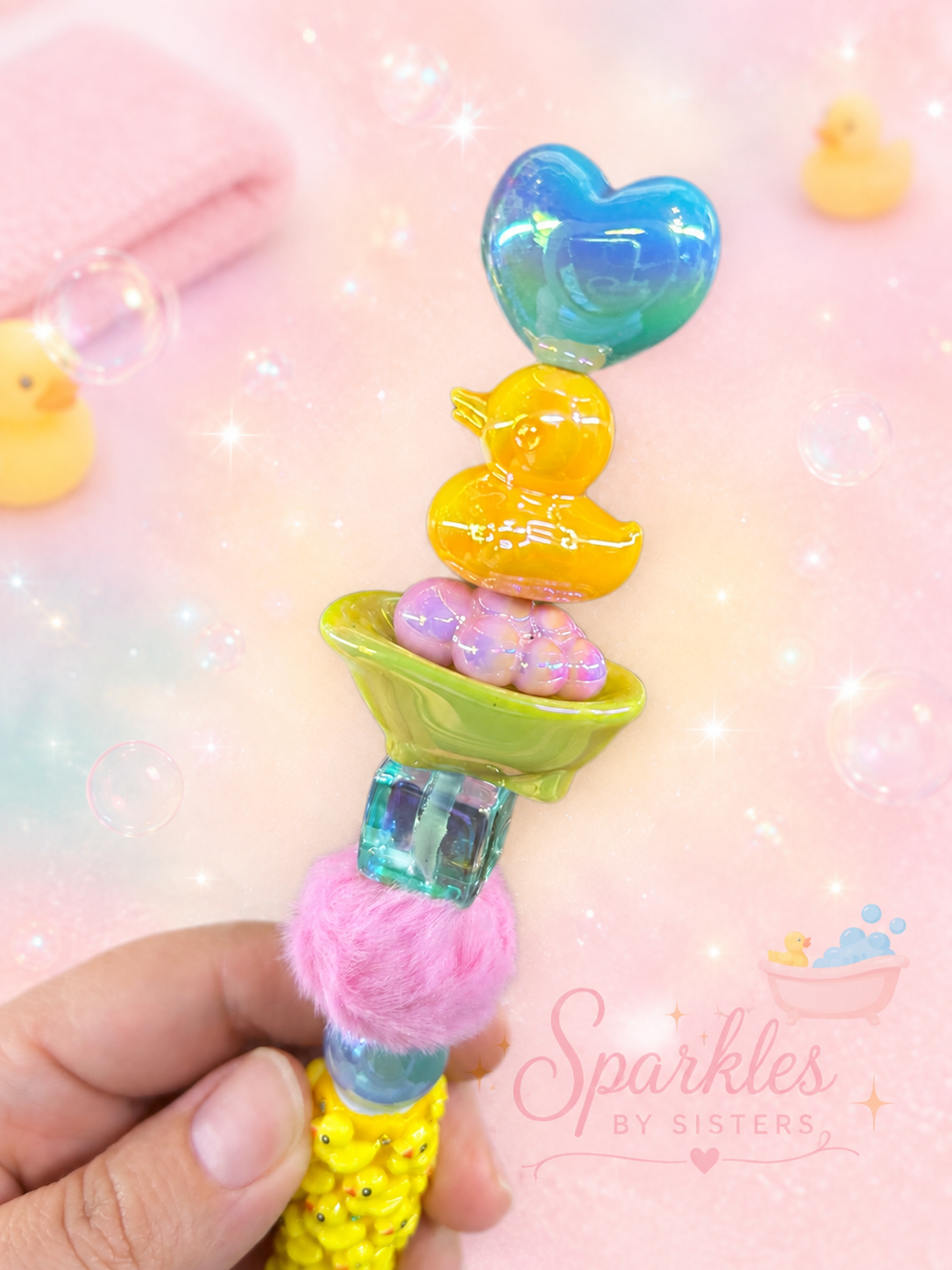 Rubber Ducky Bath Time Extended Beaded Pen | Handmade Yellow Duck Pen