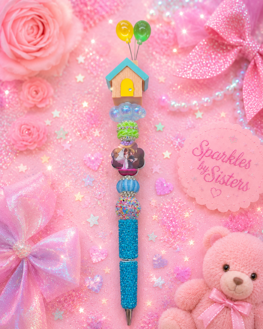 🎈 Adventure House Beaded Pen | Handmade Collectible Pen | Sparkles by Sisters