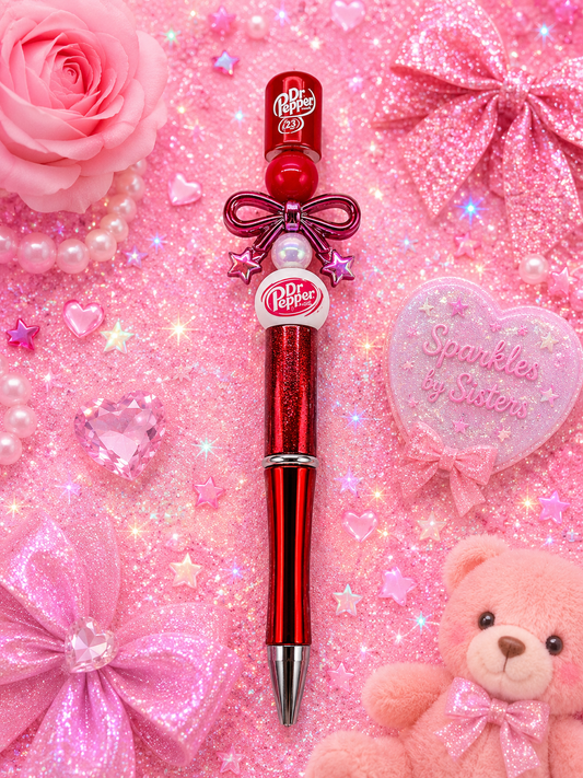 🥤 Dr Pepper Beaded Pen | Handmade Soda Lover Pen | Sparkles by Sisters