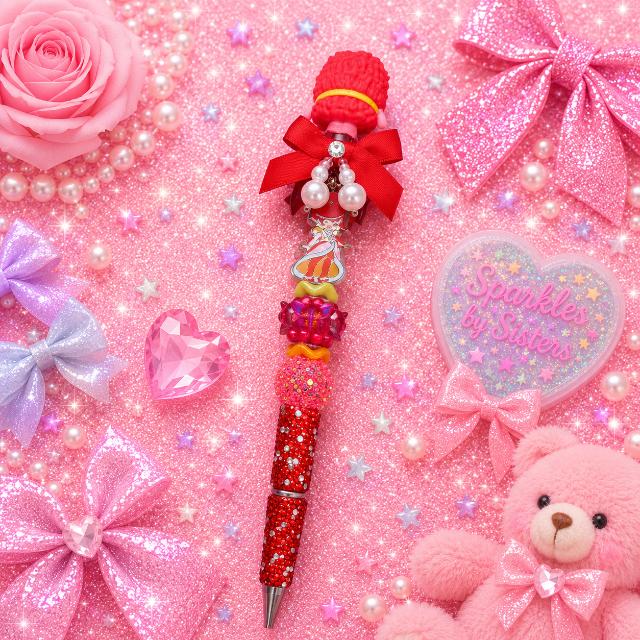 ❤️ Rainbow Brite Romeo & Red Butler Beaded Pen | Handmade Collectible Pen | Sparkles by Sisters