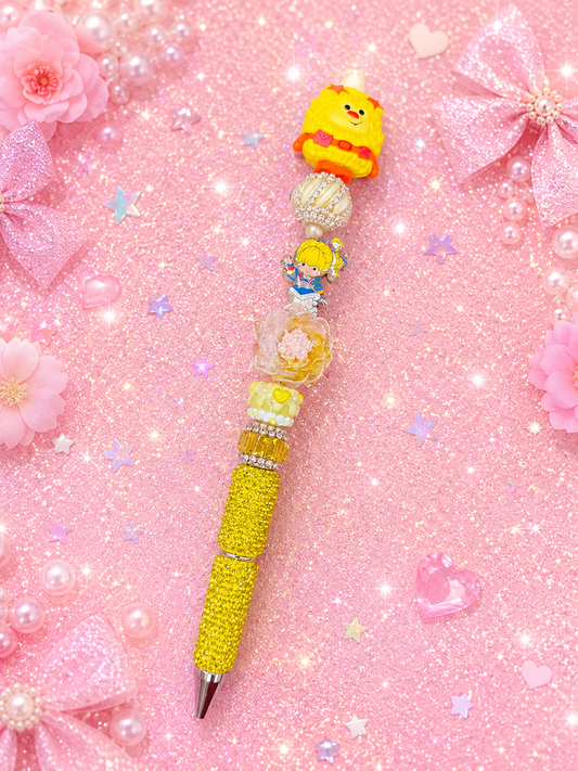 Rainbow Brite & Spark Sprite Yellow Rhinestone Beaded Pen | 80s Nostalgia Collectible Pen