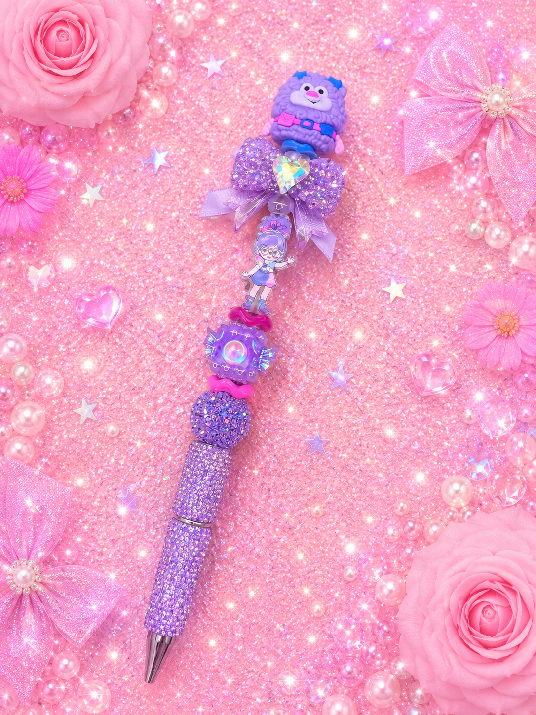 Shy Violet & IQ Sprite Rainbow Brite Purple Rhinestone Beaded Pen | 80s Nostalgia