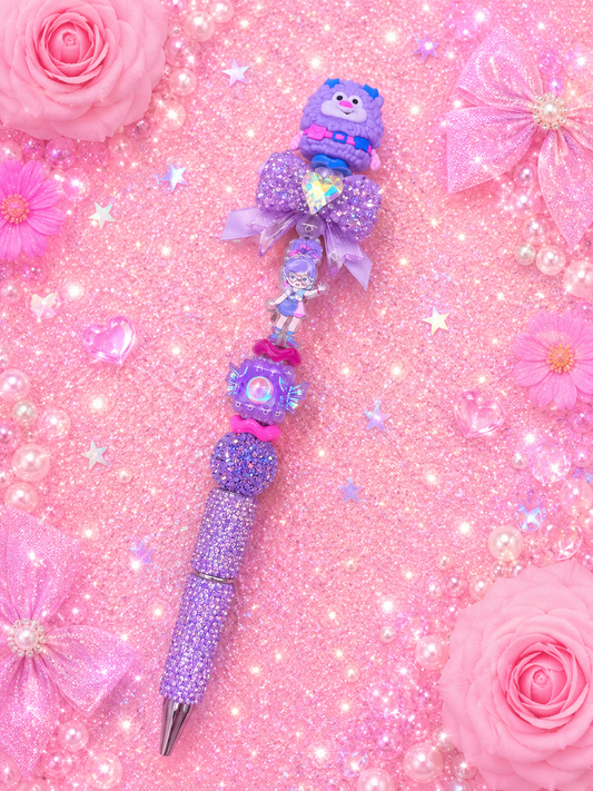 Shy Violet & IQ Sprite Rainbow Brite Purple Rhinestone Beaded Pen | 80s Nostalgia