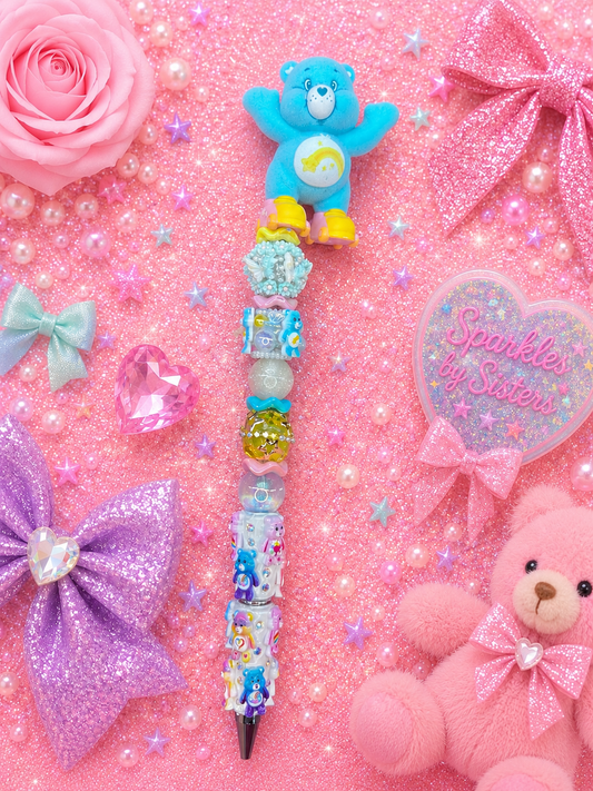 Bedtime Bear Roller Skating Care Bears Beaded Pen | Pastel Nostalgia Collector Pencil
