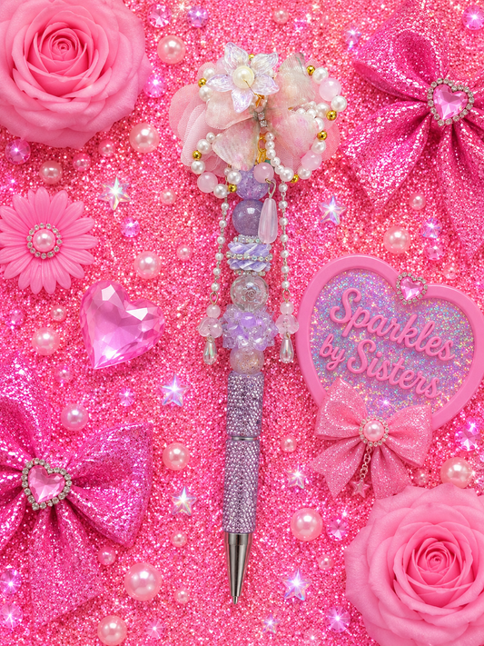 Pastel Fairy Garden Luxury Beaded Pen | Pink & Lavender Pearl Floral Statement Pen