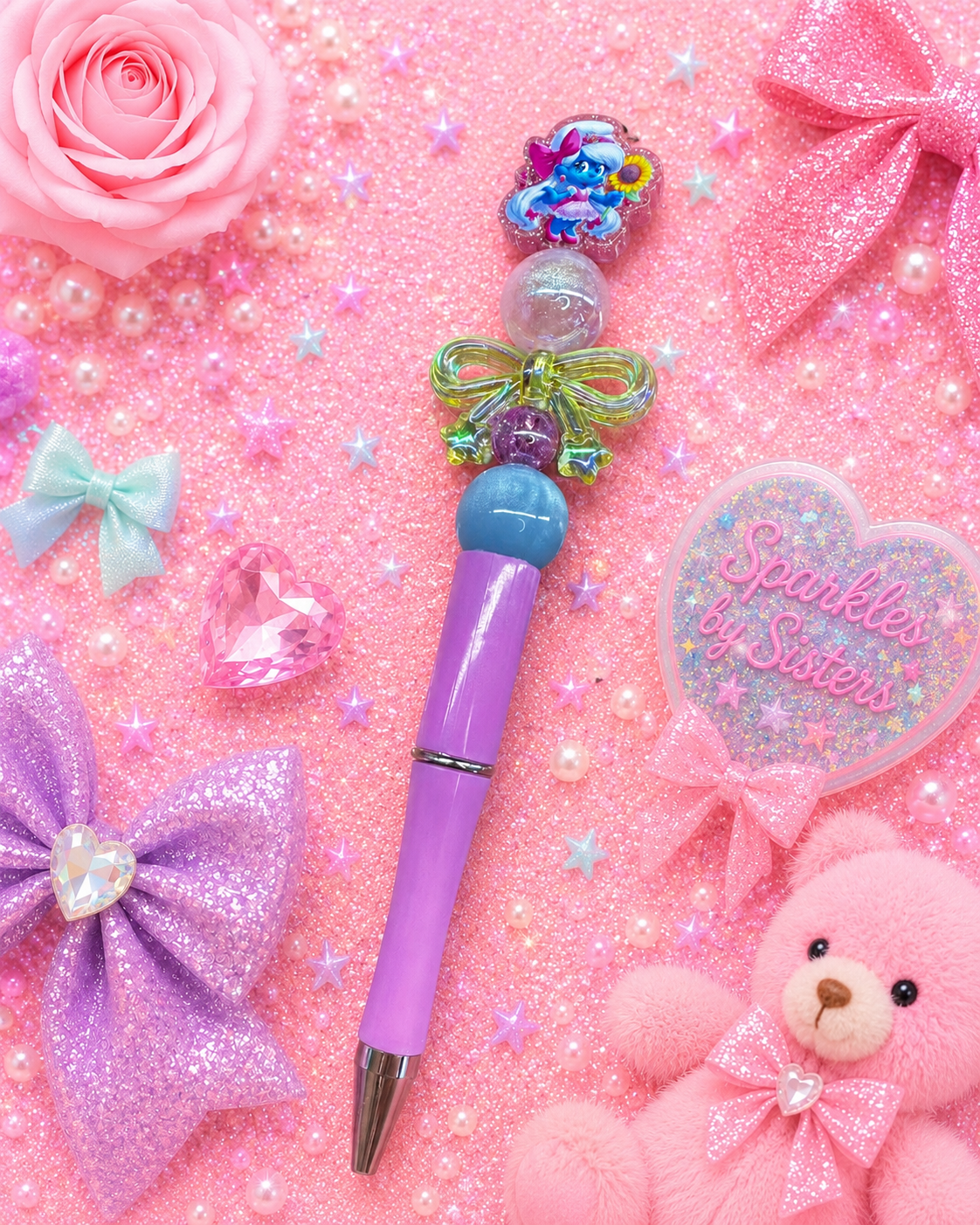 Smurfette Flower Garden Beaded Pen
