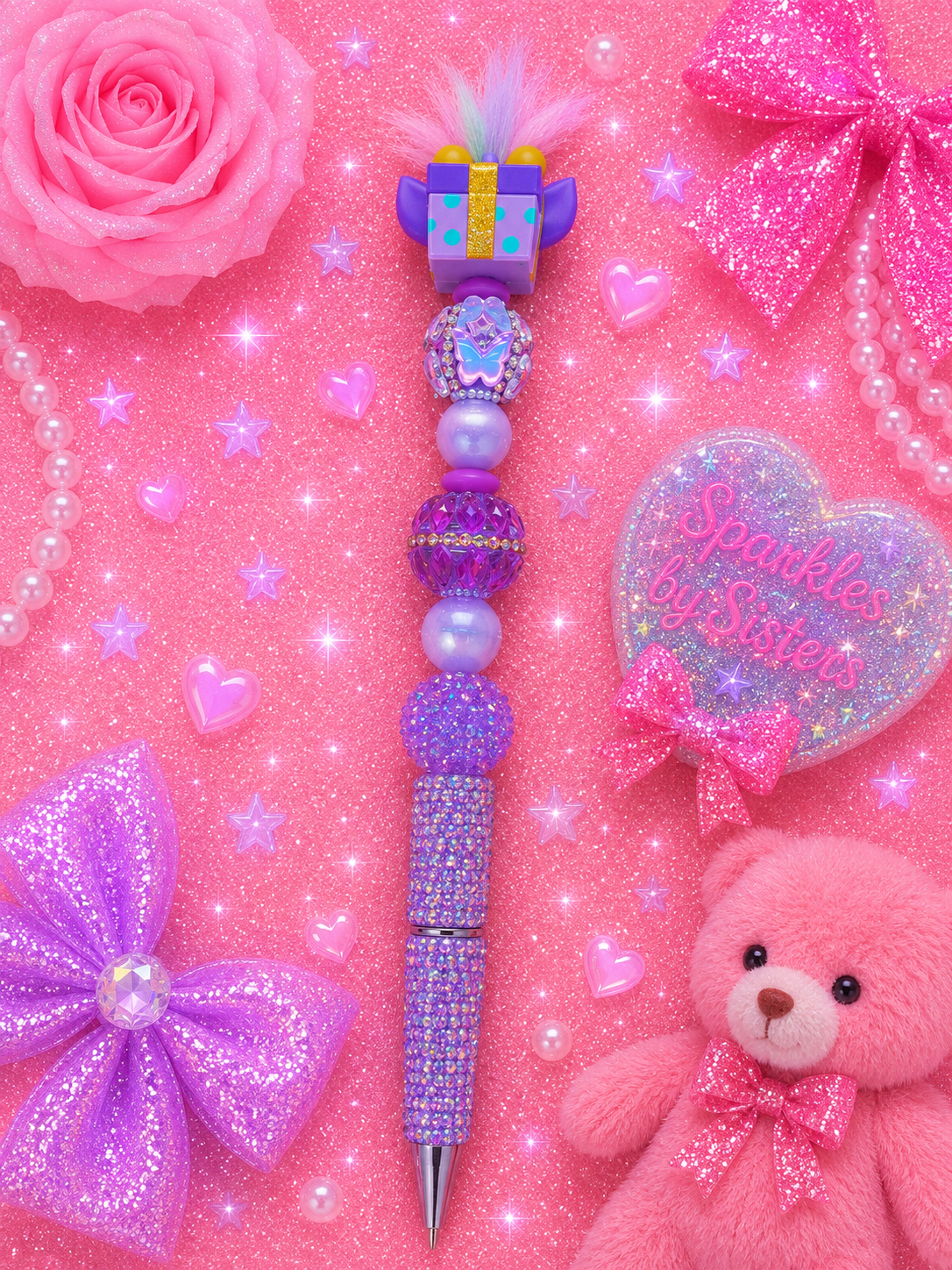 Vintage Furby Handmade Beaded Pen | Purple 90s Nostalgia Sparkle Pen