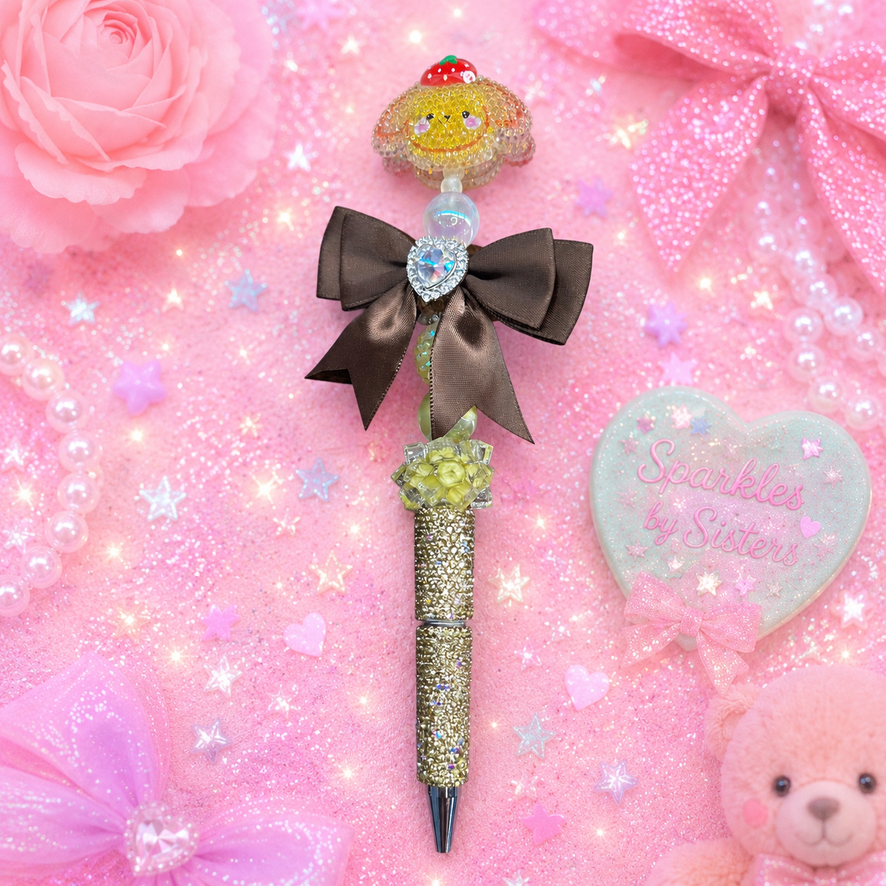 💜✨ Pom-Pom’s Purple Puff Party Extended Beaded Pen ✨💜