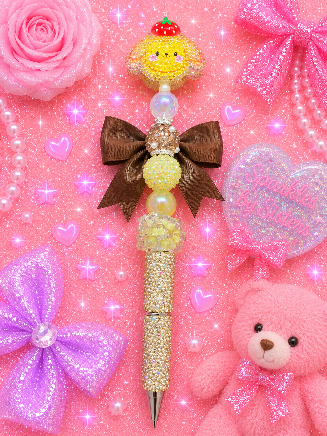 💜✨ Pom-Pom’s Purple Puff Party Extended Beaded Pen ✨💜