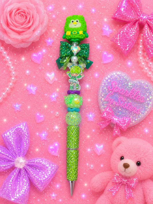 💚🌈 Green Sprite’s Emerald Sparkle Adventure Extended Beaded Pen ✨🍬