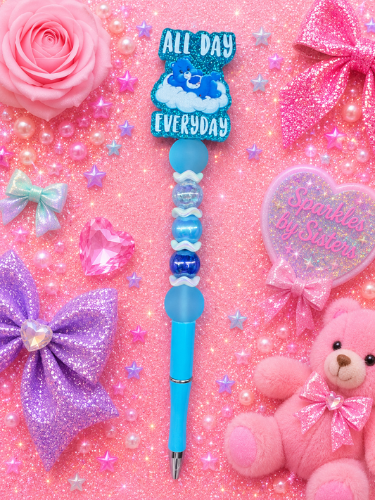 Cloud Nine All Day Every Day Blue Bear Beaded Pen ☁️💙✨Care Bear