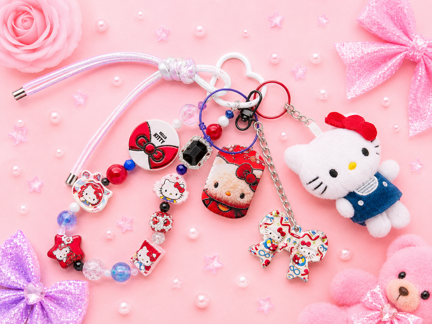 Hello Kitty Inspired Classic Red Bow Deluxe Layered Purse Charm