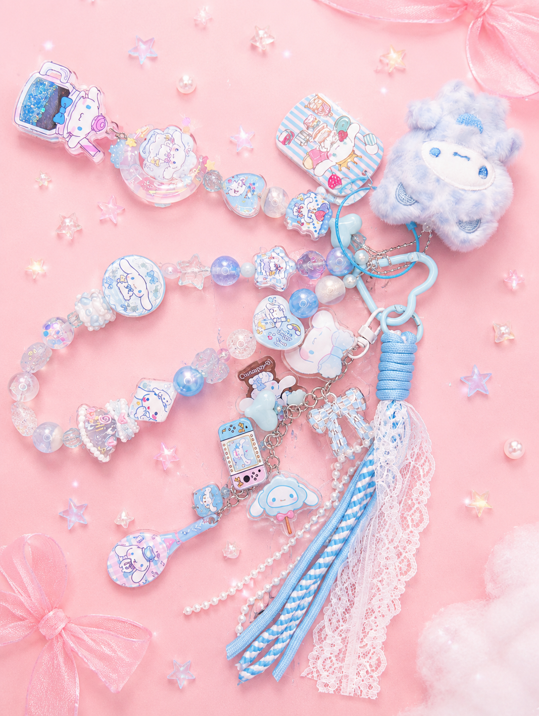 Cinnamoroll Inspired Blue Purse Charm & Beaded Keychain Set – Kawaii Handmade Bag Charm
$42