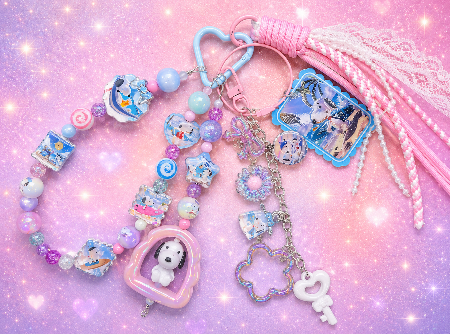 Pastel Snoopy Beach Charm Strap – Kawaii Beaded Bag & Phone Charm
$34