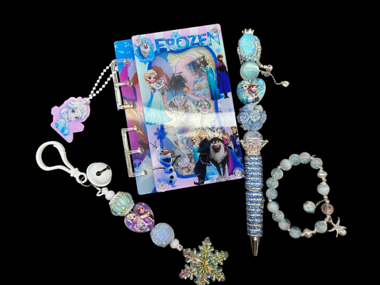 Frozen Inspired Gift Bundle | Sticker Binder, Extended Beaded Pen, Matching Keychain & Bracelet