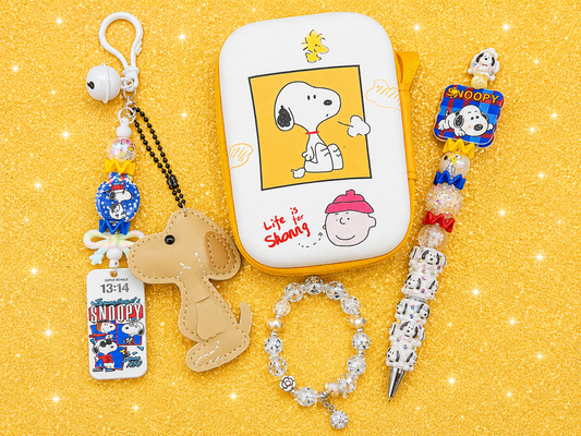 Snoopy & Woodstock Gift Bundle | Handmade Pen, Keychain, Bracelet & Hard Zip Case