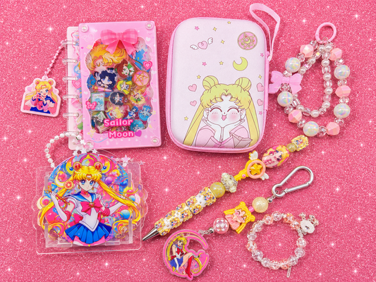 Sailor Moon Magical Girl Gift Bundle | Handmade Pen, Shaker Notebook, Acrylic Display, Hard Case, Keychain & Bracelet