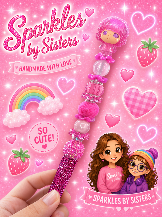 Raspberry Tart Inspired Rhinestone Beaded Pen | Strawberry Shortcake Collectible