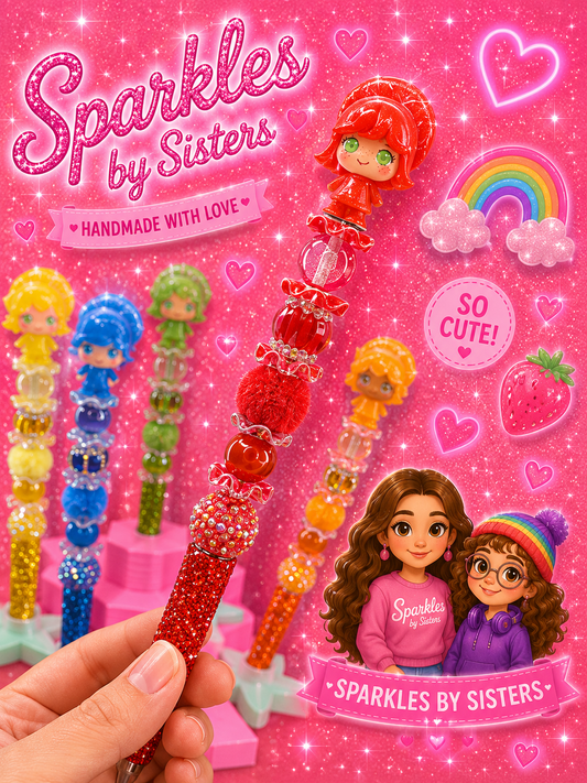 Strawberry Shortcake Inspired Rhinestone Beaded Pen | Handmade Collectible