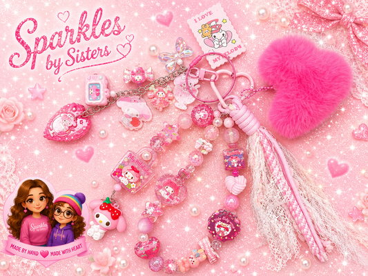 My Melody Pink Purse Charm – Loaded Beaded Bag Charm with Plush & Acrylic Dangles $42