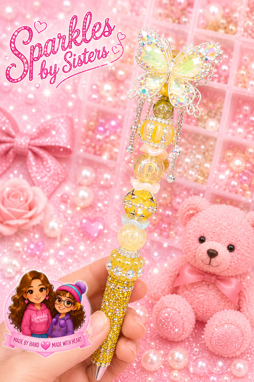 Yellow Crystal Butterfly Rhinestone Pen | Handmade Whimsical Pen