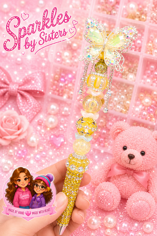 Yellow Crystal Butterfly Rhinestone Pen | Handmade Whimsical Pen