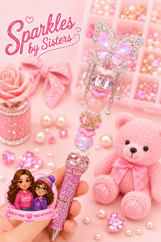 Pink Crystal Butterfly Rhinestone Pen | Handmade Whimsical Statement Pen