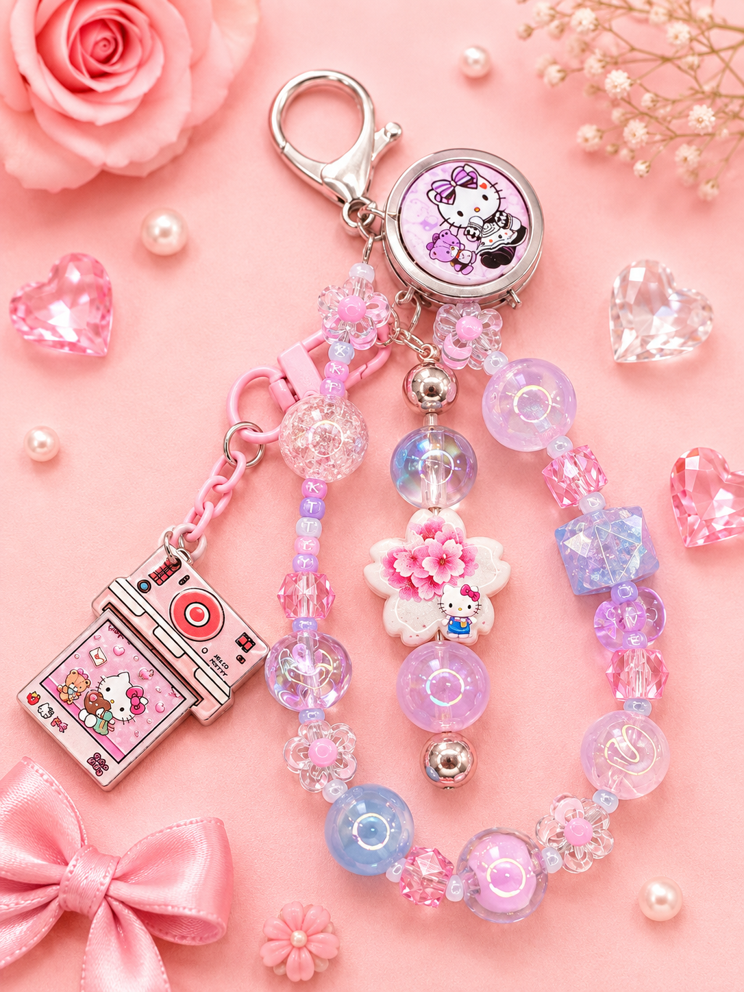 Cherry Blossom Hello Kitty-Inspired Mini Bag Charm | Handmade Purse Charm