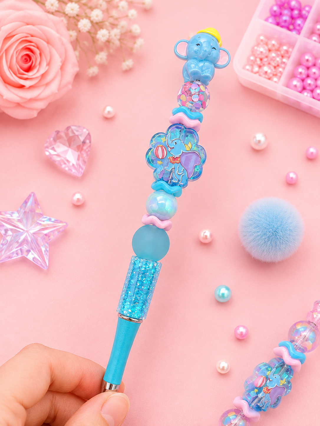 Dumbo-Inspired Beaded Pen | Handmade Pastel Character Pen