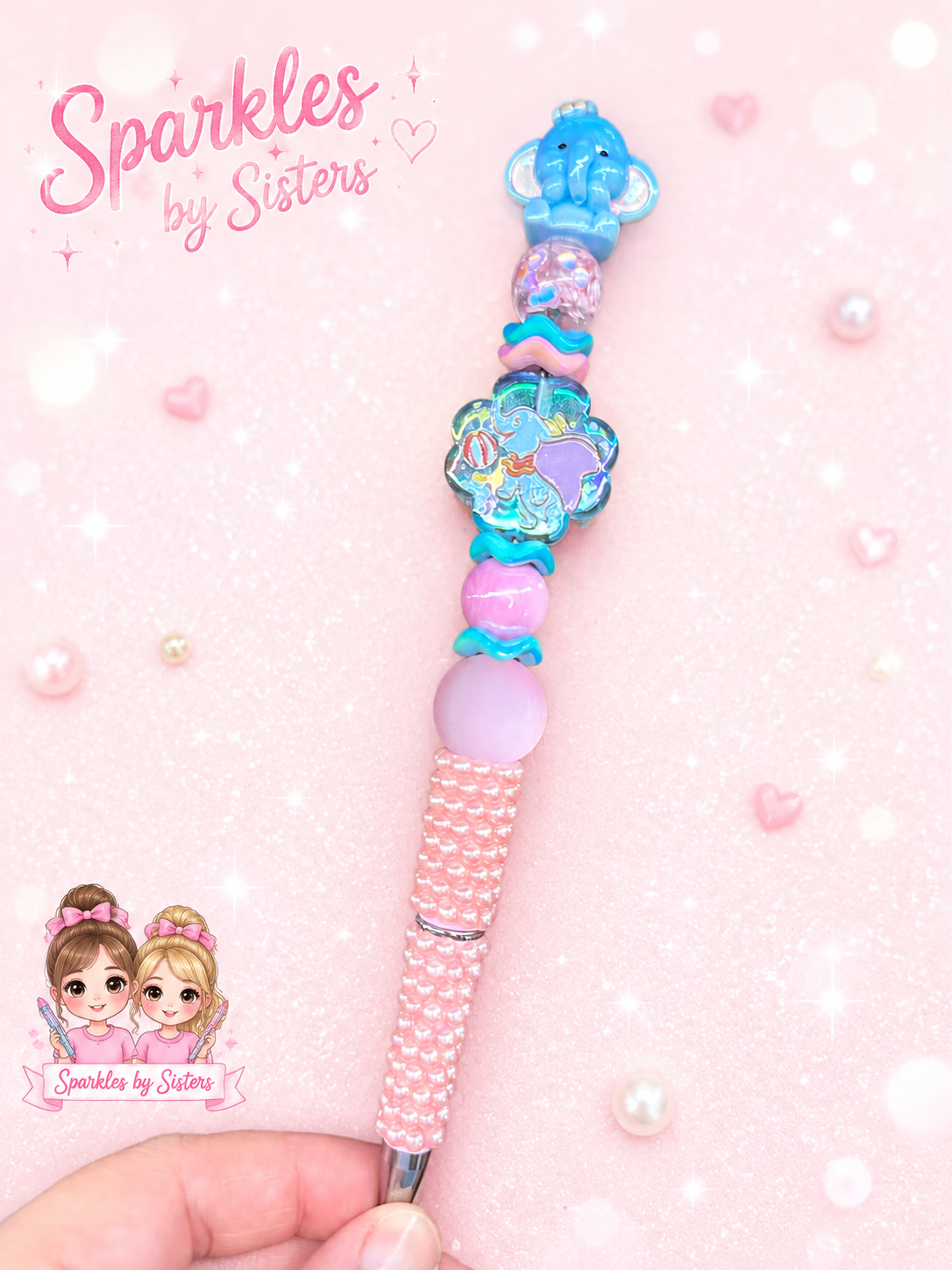 Dumbo-Inspired Pastel Pearl Beaded Pen | Handmade Character Pen