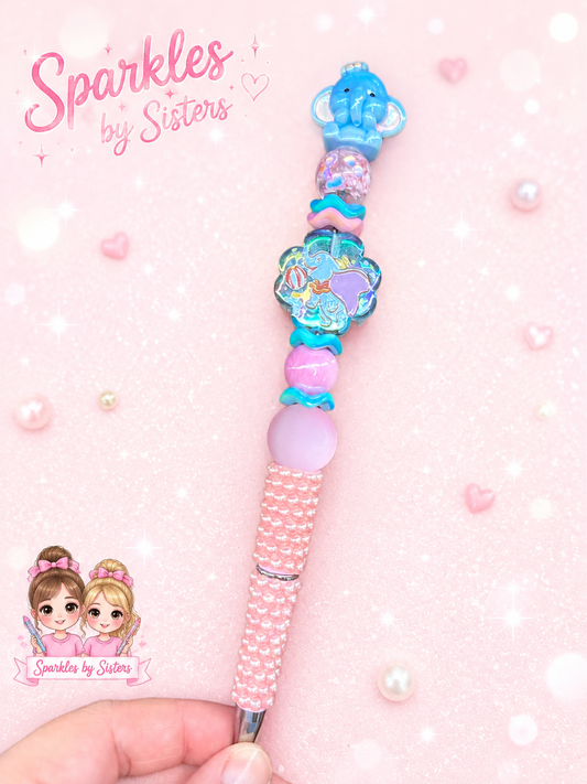 Dumbo-Inspired Pastel Pearl Beaded Pen | Handmade Character Pen