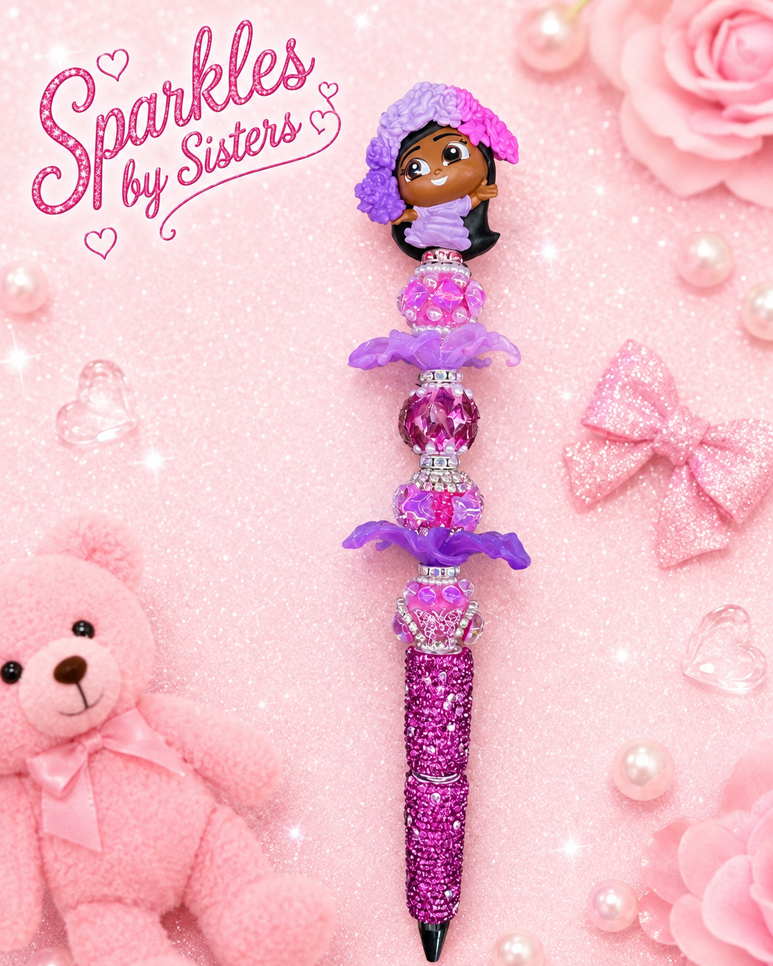 Purple Floral Princess-Inspired Rhinestone Beaded Pen | Handmade Character Pen (Isabella Encanto Inspired)