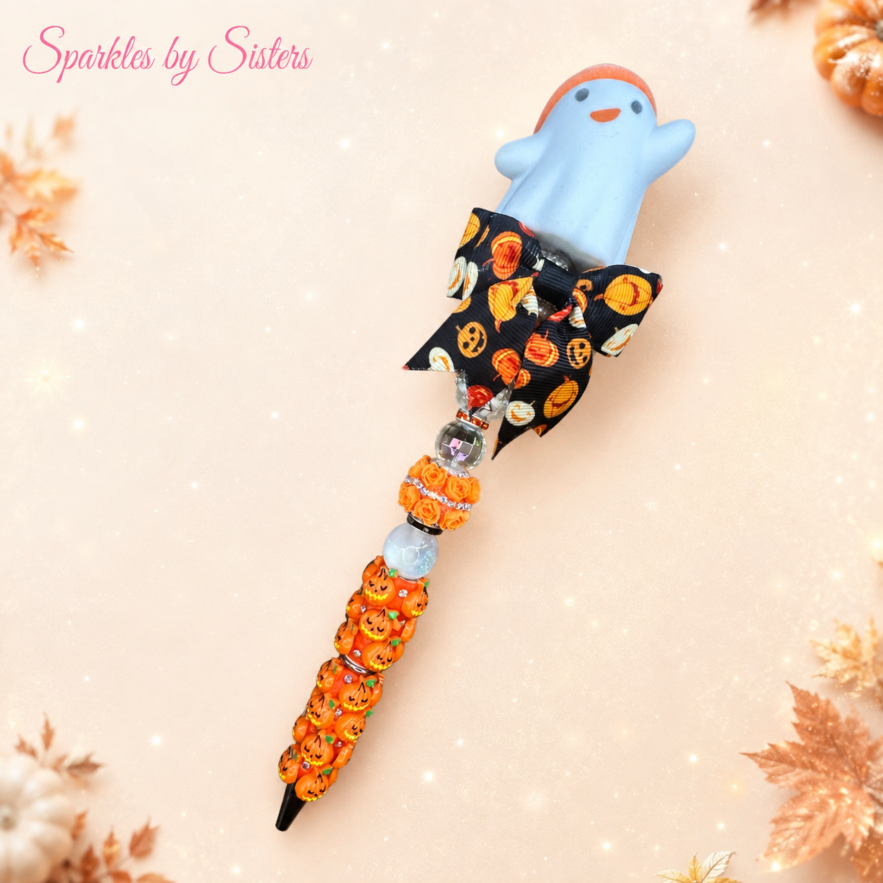 Halloween Ghost & Pumpkin Rhinestone Pen | Handmade Spooky Season Pen