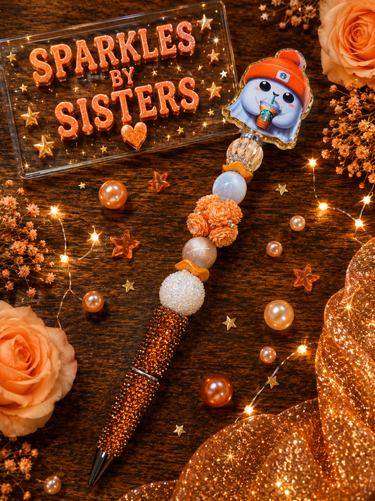 Coffee Ghost Rhinestone Beaded Pen | Handmade Cozy Fall Pen