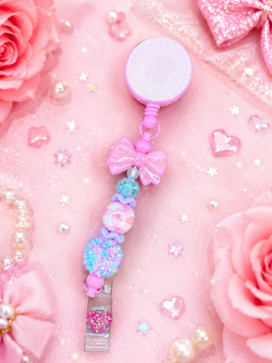 Interchangeable Velcro Beaded Badge Reel | Pink & Pastel Handmade Badge Holder