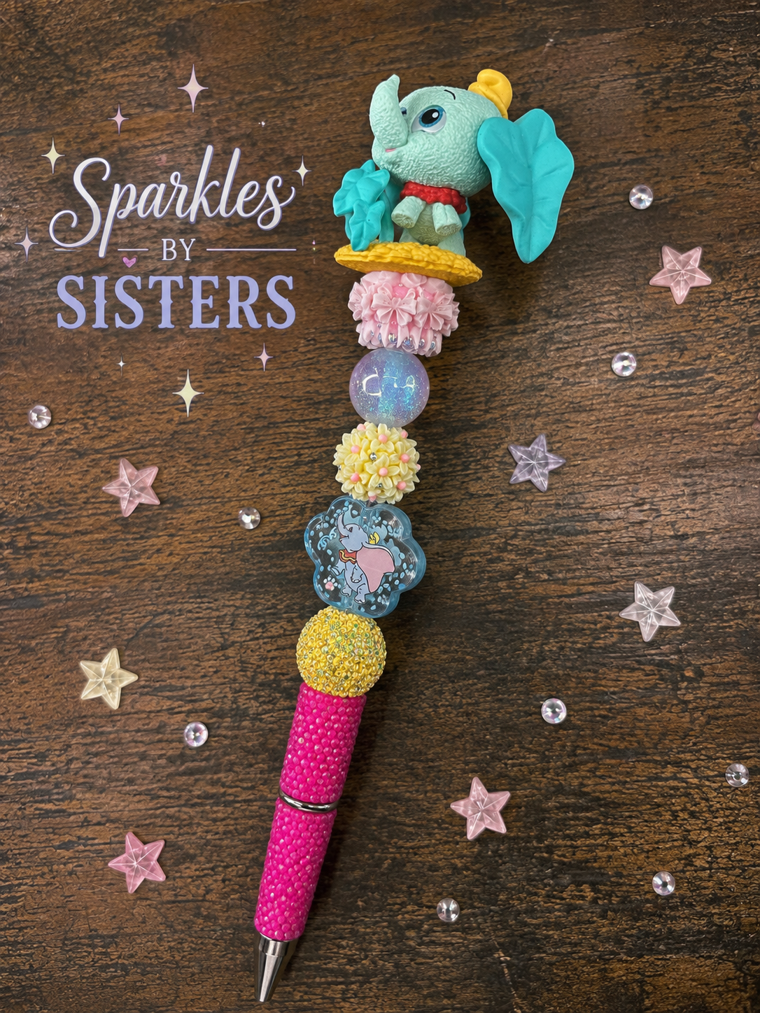 Dumbo Inspired Extended Rhinestone Beaded Pen – Handmade Character Pen