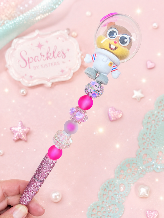 Sandy Cheeks Inspired Extended Rhinestone Beaded Pen – Pink SpongeBob Character Pen